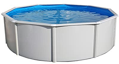 Steinbach Stahlwandpool Set Highline – 012610 – Ø 350 x 132 cm – Robuster Pool in Weiß für bis zu 11.500 l Wasserinhalt – Mit winterfester blauer Innenfolie und zahlreichem Zubehör