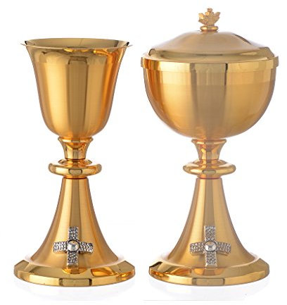 Holyart Calice et ciboire Croix Pied Laiton doré, Calice