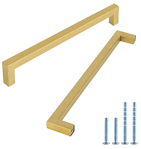LONTAN 6 Stück Griffe Gold 320mm Schrankgriffe Möbelgriffe für Küchenschränke Küchengriffe Schubladengriffe Edelstahl Messing