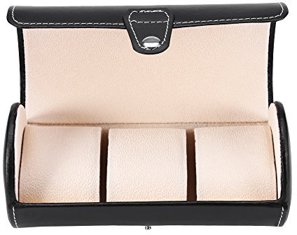 Scatola da Esposizione per Orologio, Scatola per Orologio Cilindrico Custodia da viaggio per Orologi 3 Griglie Cilindro Porta Rotolo Porta Orologio da Polso Scatola per Gioielli Scatola Regalo (Nero)