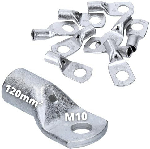 Cembre 10x Capicorda A24-M10 120 mm² - Terminali a Tubetto in Rame | Occhiello M10 non isolato, rame stagnato elettrolitico, foro di ispezione per cavi elettrici, per auto e casa.