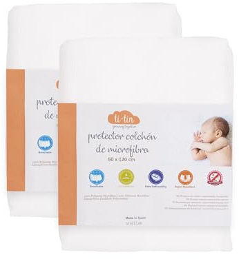Matratzenschoner aus Mikrofaser für Babykrippe | 60 x 120 cm | Wasserdicht | | mit Gummi verstellbar | Anti bakteriell | 2 Stück