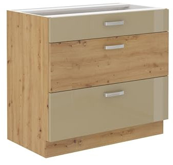 Küchen Unterschrank 80 Eiche Artisan Cappuccino Hochglanz Vollauszug Soft-Close