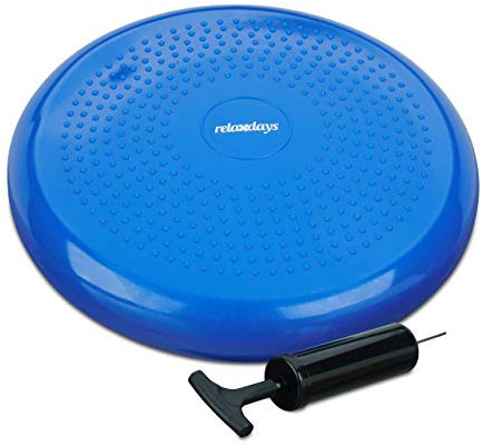 Relaxdays 1 x Balance Kissen, 140 kg Maximalgewicht, Balance Pad mit Luftpumpe, Ballsitzkissen mit Noppen, Fitness Kissen, blau