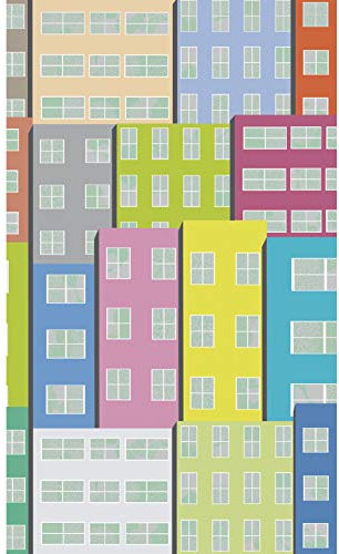 PLAGE Papier peint intissé graphique 250 cm X 150 cm, décoration intérieure avec illustration colorée d'immeubles panoramique.