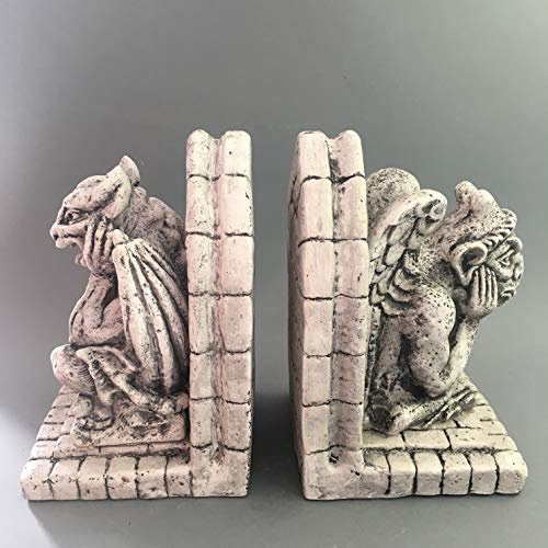 VIANAYA Set de 2 Serre Livres avec des gargouilles de Paris Notre Dame - Modèle Penseur et Chauve Souris - Grande Taille 18CM CM - Matière platre - Qualité Made in France