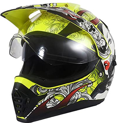 Casque Moto Cross avec Double Visière, Casque Motocross Casque Enduro Femmes Homme Casque intégral Polyvalent BMX VTT Quad ATV Scooter - Pare-Soleil et visière intégrés, 3 Couleurs,Jaune,S