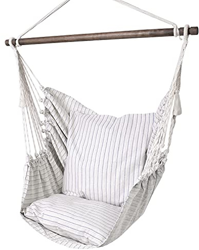 HOBEA-Germany Hängesessel, Vintage Hängestuhl Boho-Look, Hängeschaukel Fransen Uni Deluxe (Arktis)