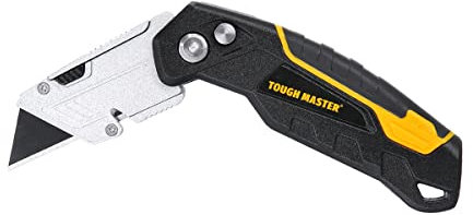 TOUGH MASTER Folding Utility Knife, Plus 4 Piece SK2 Blades, Retractable Function, Aluminium Alloy Handle, Comfortable Grip Ideal for Cutting Plastic, Wood, Paper (TM-UFK174)