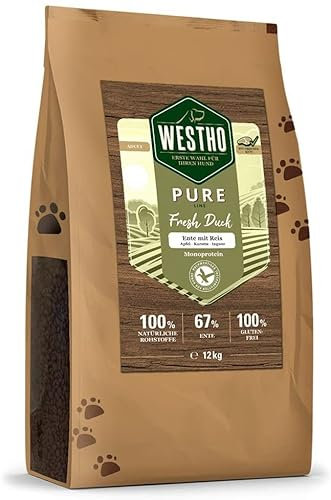 WESTHO Trockenfutter Pure Ente & Reis 12 kg | 67% Ente in Lebensmittelqualität | Getreidefrei | Bei Unverträglichkeiten und Allergien | Für Jede Rasse und Alter geeignet