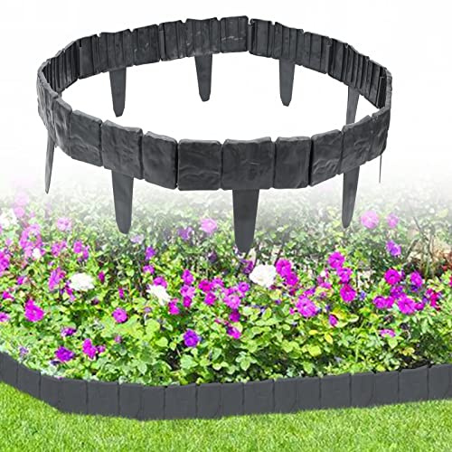 Tubiaz Rasenkante in Steinoptik 4.9M Anthrazit Garden Border aus Polypropylen Steinoptik Mähkante Beeteinfassung Palisade Garten dekorativ 1 Element BxHxT: 24.5x23x1 cm