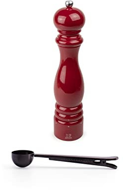 Peugeot Paris u'Select 12-inch Salt Mill Gift Set, Passion Red - With Stainless Steel Spice Scoop/Bag Clip (Salt Mill w/ Scoop)