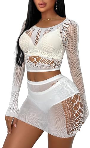 Buitifo Conjunto de lencería sexy de dos piezas para mujer, ropa de noche exótica para la playa(Blanco,M)