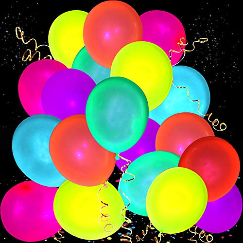 110 Pack Colored UV Neon Glow Balloons Neon Glow Party Decorations Glow in the Dark Party Supplies Black Light Fluorescent Latex Balloon for Birthday Decoration