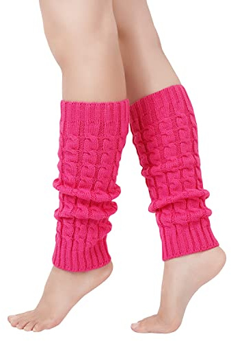 Junely Leg Warmers 80s Neon Leg Warmer Knit Legwarmers for Ballet Dance Figure Skating Ice Skating Boot Hot Pink