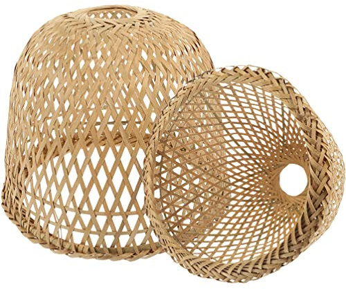 Garneck Abat-jour de plafond en rotin 2 pièces Couverture de lumière Tissage Abat-jour suspendu Tissu rustique Fixation au plafond Ombre Ferme Saule Lustre Panier pour salon