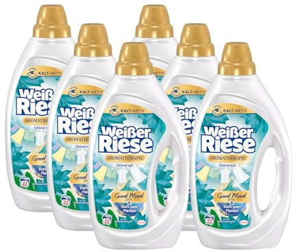 Weißer Riese Universal Gel Aromatherapie Floral Sensation Lotus (6x22 Waschladungen), Vollwaschmittel für strahlend saubere Wäsche wirkt gegen Flecken schon ab 20° C, 100 Prozent recycelbar