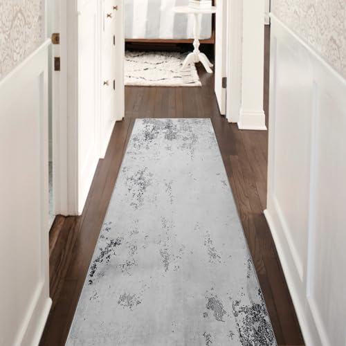 Cinknots Teppich Läufer, Flure Lange Küche Teppiche, rutschfeste für Eingang, Schlafzimmer, Wohnzimmer, Waschbare Gummi Zurück Vorleger (Grau/Creme, 60 x 240 cm)