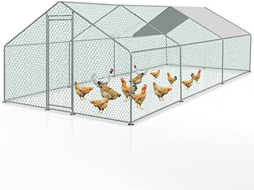 Joparri Hühnerstall mit Schloss, Hühnerhaus 3x6x2m Verzinkter Stahl Freigehege Outdoor Geflügelstall, für Hühnerkäfig Vogelkäfig