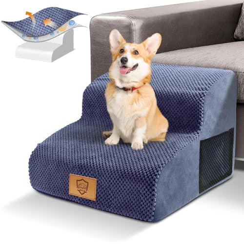Thihome Hundetreppe für kleine Hunde - 2-stufige Hunderampe aus Hochdichtem Schaumstoff mit Waschbarem Bezug, Abnehmbar & Tragbar - Ideal für Sofa, Bett & Auto - Inkl. Rutschfester Unterseite