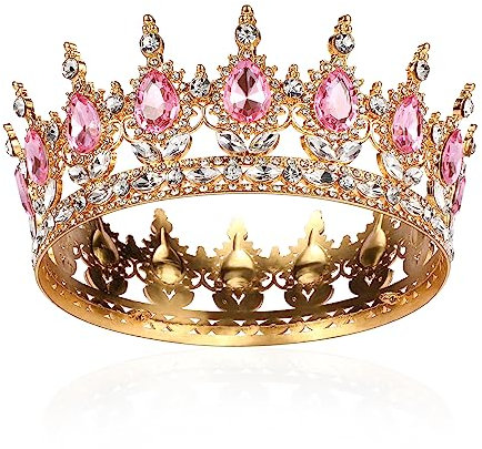 Volle Runde Tiara Barock Tiaras Brautkrone Kristall Königin Krone Sparkly Rosa Strass Tiaras Frauen Prinzessin Karneval Kopfschmuck Schmuck für Halloween Kostüm Hochzeit Prom Geburtstag Festzug Party