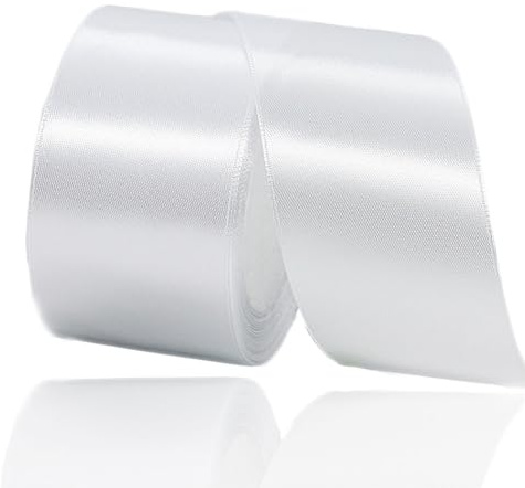 Satinband Weiß 50mm, 22 Meters Dekoration Geschenkband breit Weiss Schleifenband, Stoffband für Hochzeit, Taufe und Geburtstag Geschenke