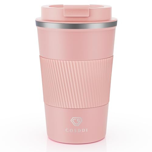 CS COSDDI Thermobecher- Isolierbecher, Edelstahl Travel Mug, 13oz/380ml Vakuum auslaufsicher Reisebecher mit Deckel, Autobecher, doppelwandig isoliert für Kaffee, Wasser und Tee, Kaffee-to-go Becher