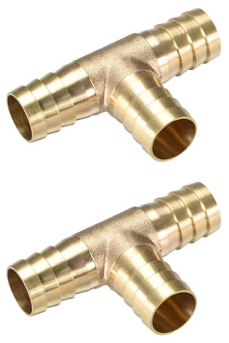 3/4 T-Shaped 3 Ways ID Brass Barb Splicer Fitting,19mm Barb Hose Fitting Air Gas Water Fuel,Barbed Tee Connector,2pcs