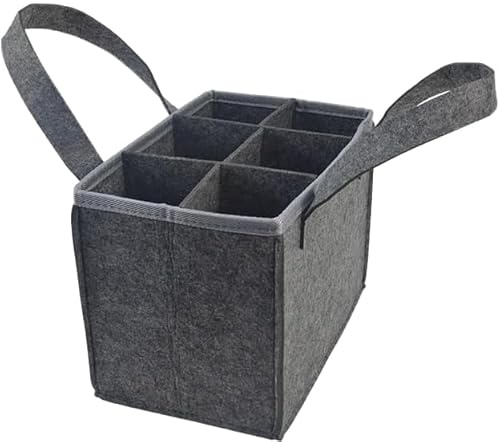 KITERI Wine Bottle Bag, 6 Bottle Wine Carrier Felt Wine Bottle Holder Bag Bottles Carrier Bags Felt Wine Tote Bags for 6 Bottles with Flexible Dividers for Party BBQ Picnic, Grey