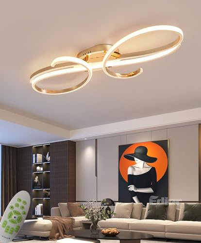 DDYY led design deckenlampe modern wohnzimmer deckenleuchte pendelleuchte dimmbar mit fernbedienung wohnzimmerlampe schlafzimmer esszimmer decke lampe (Gold, L80)