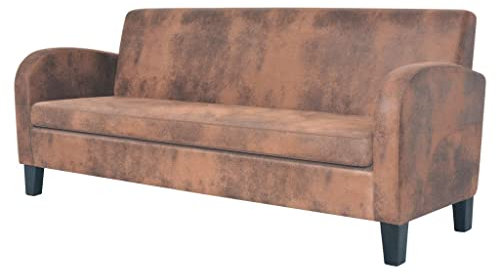GuyAna 3-Sitzer Sofa Kunstleder Wildleder-Optik Braun Couch Lounge Couch Sofa Klein für Wohnzimmer Schlafzimmer