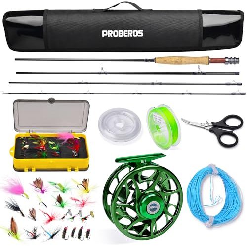 PROBEROS Flugfiskekombo – flugspö och rulle komplett startpaket med fodral – flugfiske komplett kit outfit 127