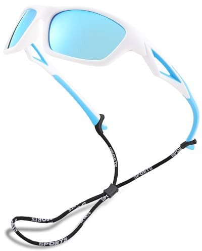 Pro Acme Solglasögon för barn, polariserade UV-skydd TR90, okrossbara sportnyanser för pojkar, flickor, S703, A4 vit blå | blå speglad lins, 54MM