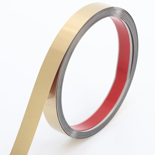 Coengwui Peel and Stick Metal Molding Trim, Self-Adhesive Stainless Steel for Wall, Fireplace, Mirror Edging and Craft Decoration (Brushed Gold, 20ft x 0.6in)