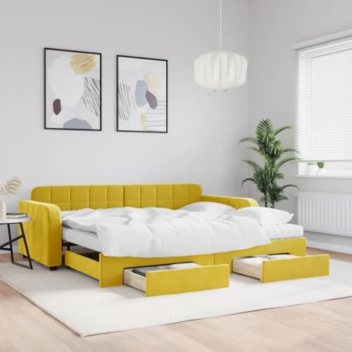 CKioict Palettenbett Modernes Bettgestell Jugendbett Tagesbett Ausziehbar mit Schubladen Gelb 90x200 cm SamtGeeignet für Gästezimmer, B&Bs, Schlafzimmer