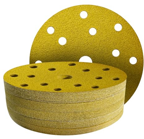 GZKTY 70 Pezzi Dischi Abrasivi 150mm, Grana 100, 15 Fori per Levigatrice Orbitale, Carta Vetrata per Legno e Metallo