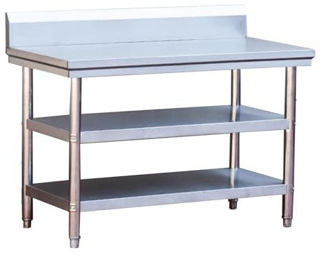 Arbeitstisch aus Edelstahl, robuster gewerblicher Küchentisch aus Metall mit 3 Ablagen, für Küchen, Garagen, Vorbereitungs- und Arbeitstisch (80 x 80 cm)