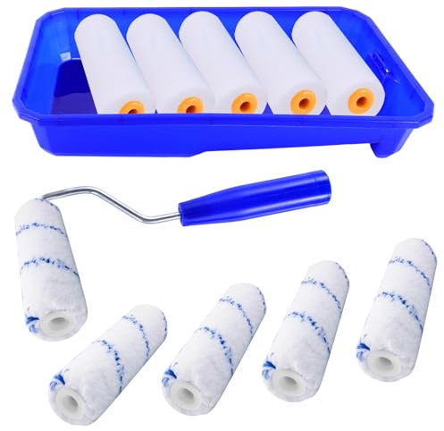 12 teilig Farbroller Wandfarbe, Farbroller Klein, Farbroller Wandfarbe Mit Tank und Farbwanne, Malerrolle Klein, Streichen Zubehör, Farbroller Set für Wand Decken Möbelanstrichprojekte