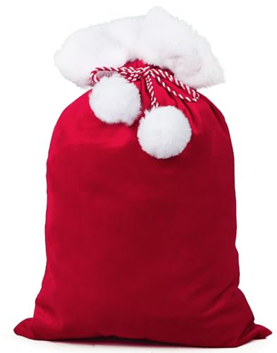 BETESSIN Weihnachtssack 30x40cm - Roter Weihnachtsbeutel aus Stoff - Geschenkesack mit Kordelzug - Nikolaussack für Weihnachtsmann Zubehör - Santa Sack für Nikolaus Geschenke Weihnachten