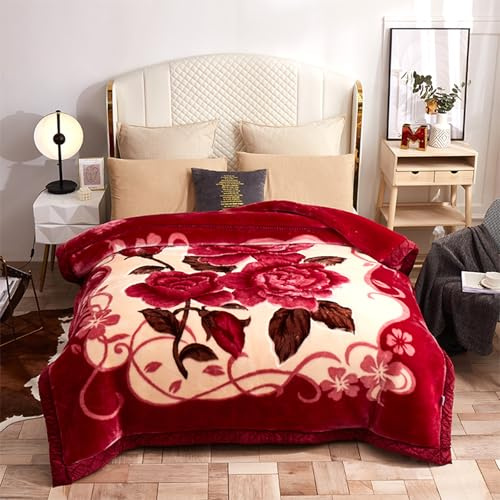 MODUSKYE Coperta pesante coreana in visone, 2,5 kg, con fiori esuberanti, coperta invernale spessa, 150 x 198 cm, in peluche, a doppio strato, ultra morbida, per letto (ibisco caldo e crema)