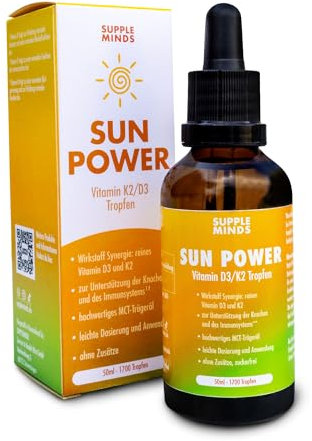 Gouttes de vitamine D3 K2 (50 ml), 1000 UI de vitamine D3 + 20 mcg de vitamine K2 MK7 dans l'huile MCT, végétarien, seulement 1 goutte par jour