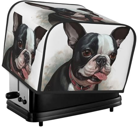 Boston Terrier Toaster-Abdeckung, 4 Scheiben, Küche, kleine Geräte, Abdeckungen mit Taschen, Toaster-Staubschutz mit Griff oben, waschbar, Universal-Brotbackmaschinen-Abdeckung für Küche
