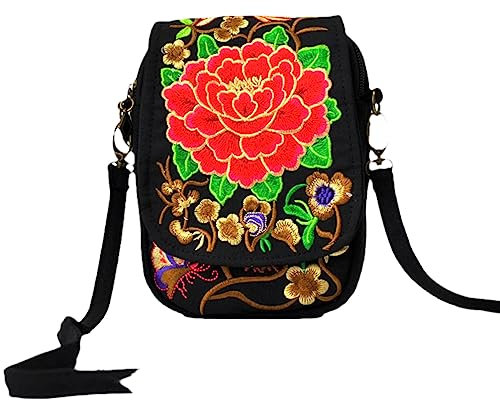 EOTRERANQ Sac à bandoulière for Femme Pochette de Voyage Sac à bandoulière brodé à Fleurs Vintage Sac brodé(Rot)