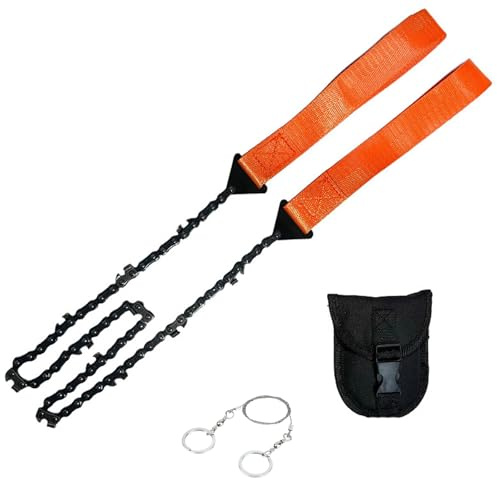 Pocket Chainsaw with 14-inch Anti-Slip Handles, 24 inch Heavy Duty Steel Pocket Saw, 11 Sharp Teeth Survival Saw, Hand Chain Saw, Cable Saw, Camp Backpacking Saw for Hiking Tree Cutting