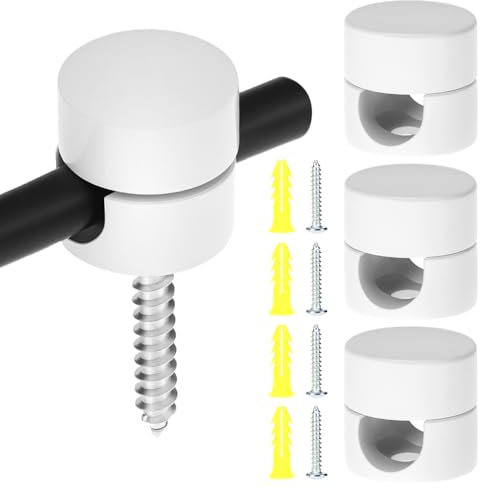 QWORK® 4 Piezas Soporte de Techo y Pared de Aluminio para Cables, Ø16x16 mm Blanco, para Cables Textiles de Hasta Ø 8mm, Incluidos Tornillos y Tacos