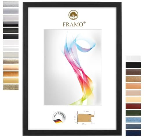 FRAMO Cadre photo en bois 56 x 76 cm (Dimension de l'image) en Pin Noir | Taille sélectionnable | Affiches | Puzzle | Collage | Sur mesure | personnalisés