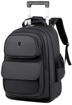 Ronyme Laptop Backpack Suitcase with Wheels Oxford Cloth Rolling Laptop Briefcase Trolley Business Cabin Bag for Overnight Women Men, Black