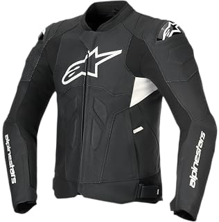 Alpinestars Chaqueta de cuero Dusk Airflow, diseño inspirado en la carrera, ventilación y armadura de plasma nucleón para una protección superior, Negro/Blanco, 38