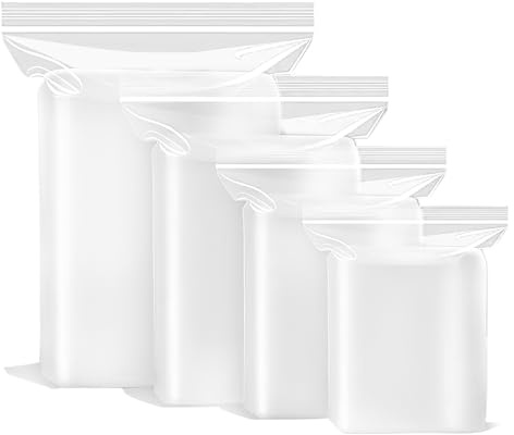 UOCAI 400 Pièces Petit Sachet Zip Plastique Pochette Zip en 4 Tailles, Sachet Transparent Refermable pour Aliments, Bijoux