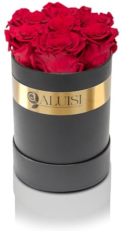 Aluisi Fiori - Box Nera con 7 Rose Rosse Stabilizzate - Eleganza e Passione per Regali d’Amore e Anniversari